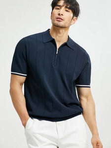 Camiseta Casual Tipo Polo - Zipper Azul Marino C011