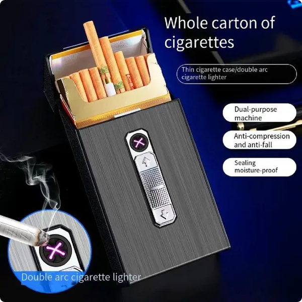Caja para Cigarrillos y Encendedor Electrico/ Negro IM17