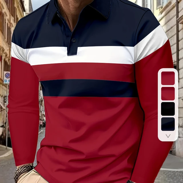 Camisa Manga Larga Tipo Polo Rojo/Azul N16