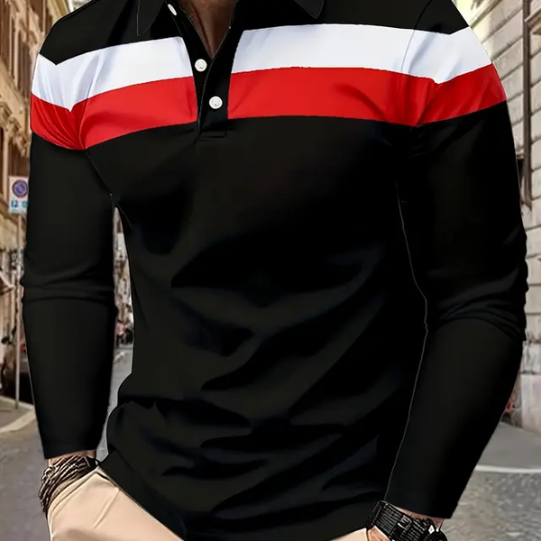 Camisa Manga Larga Tipo Polo /Negra-Roja N07