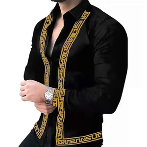 Camisa  manga larga para caballero/Negro-Dorado BL39