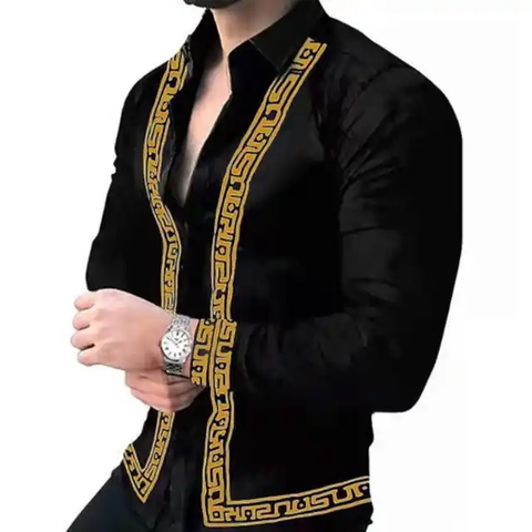 Camisa  manga larga para caballero/Negro-Dorado BL39