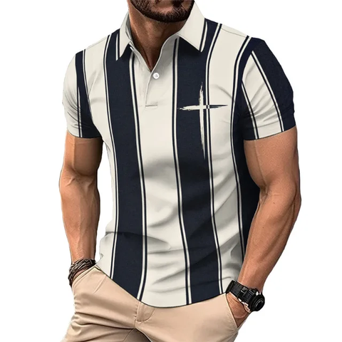 Camisa casual tipo polo/Blanco-Azul S039