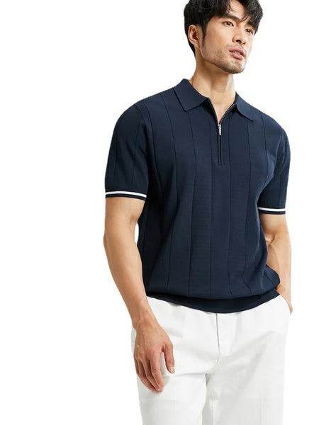 Camiseta Casual Tipo Polo - Zipper Azul Marino C011