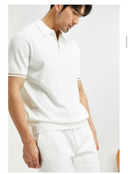 Camiseta Casual Tipo Polo - Zipper Blanca C011