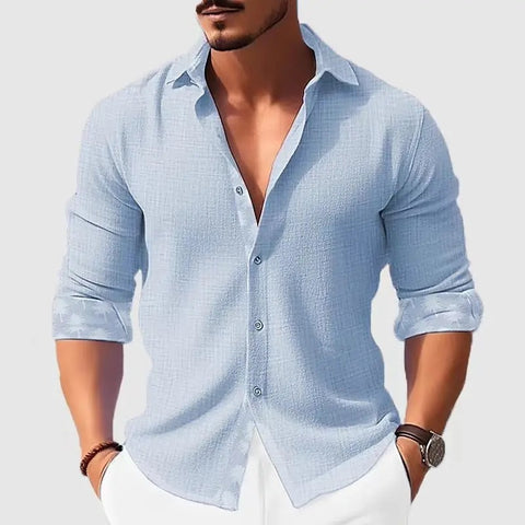 Camisa manga larga casual tipo polo/Celeste S046