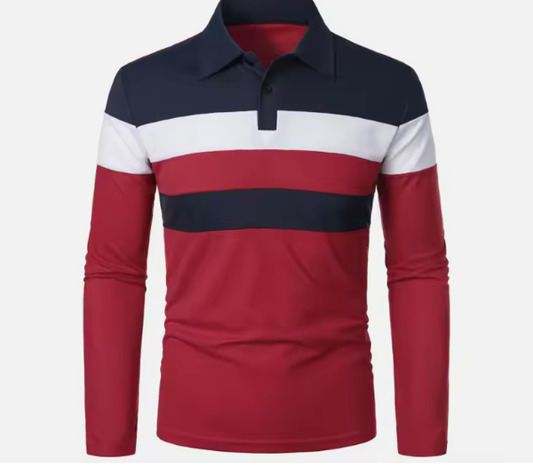 Camisa Manga Larga Tipo Polo Rojo/Azul N16