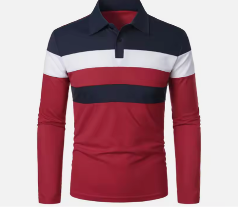 Camisa Manga Larga Tipo Polo Rojo/Azul N16