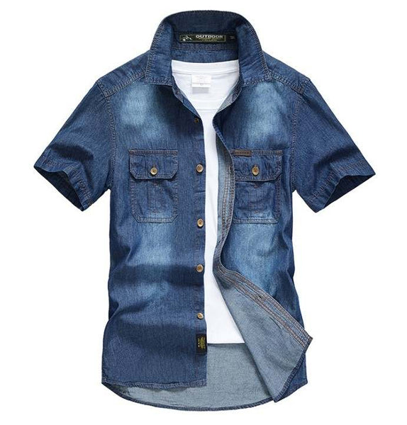 Short Sleeve Jean Shirt - Blue