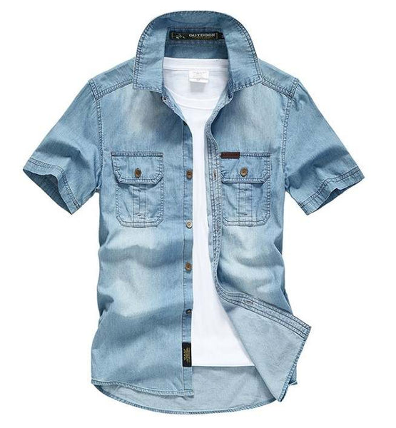 Camisa Manga Corta Tipo Jean - Celeste K61