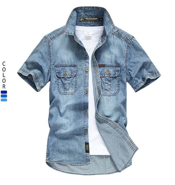 Camisa Manga Corta Tipo Jean - Celeste Moteado K61