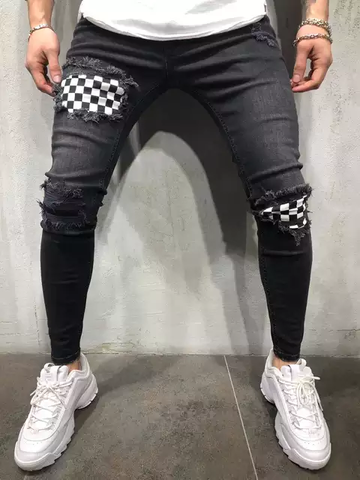 Black Grid Jean Pants