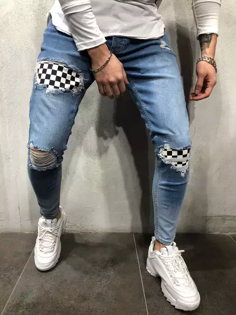 Blue Grid Jean Pants