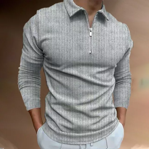 Pre-Sale Long Sleeve Casual Polo Shirt Gray