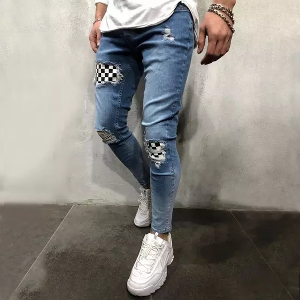 Blue Grid Jean Pants