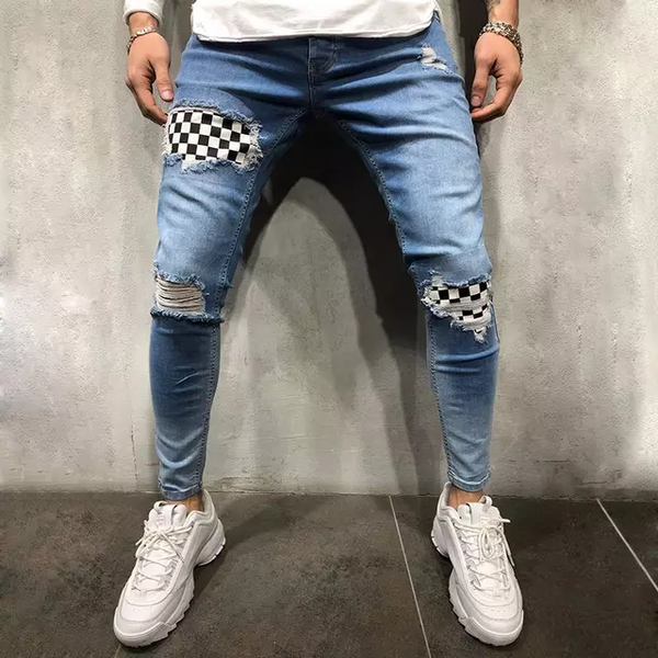 Blue Grid Jean Pants