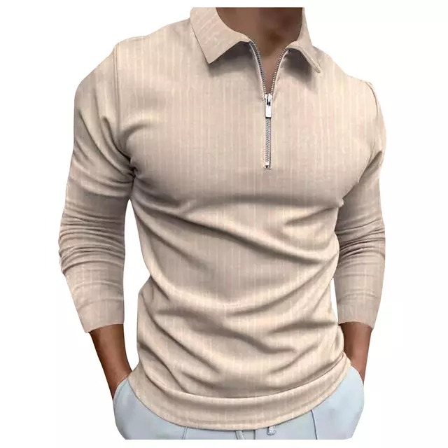 Pre-Sale Long Sleeve Casual Polo Shirt Beige