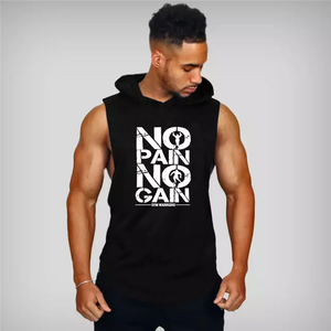 Camiseta Deportiva No Pain No Gain con Gorro Algodón Negra K49