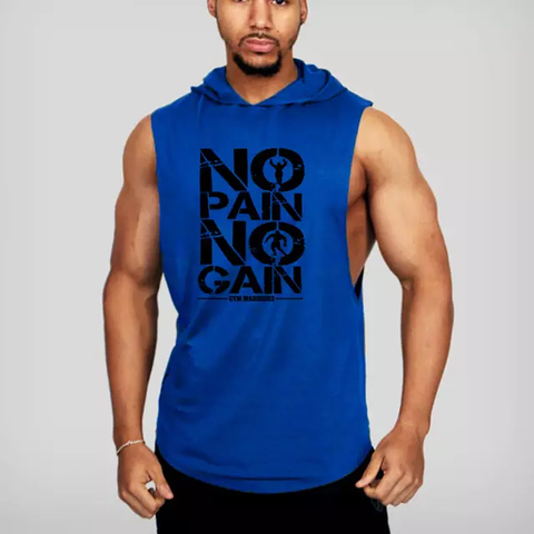 Camiseta Deportiva No Pain No Gain con Gorro Algodón Azul