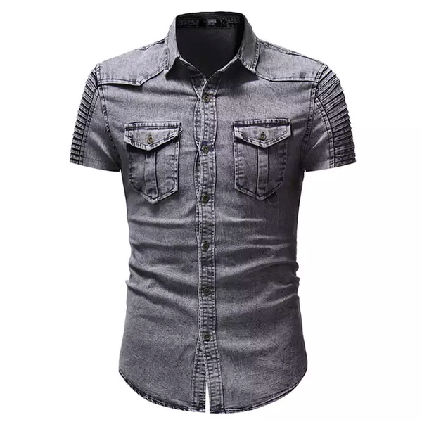 Short Sleeve Jean Shirt - Gray