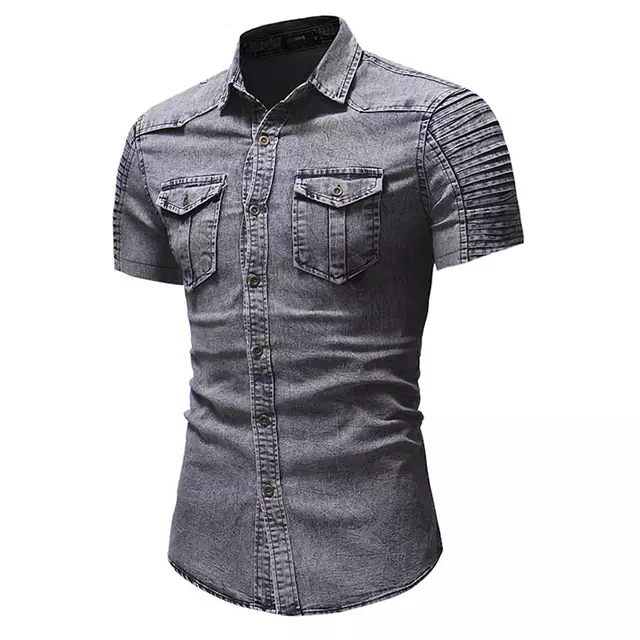 Short Sleeve Jean Shirt - Gray