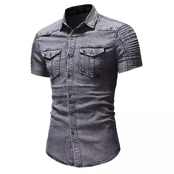 Camisa Manga Corta de Jean - Gris