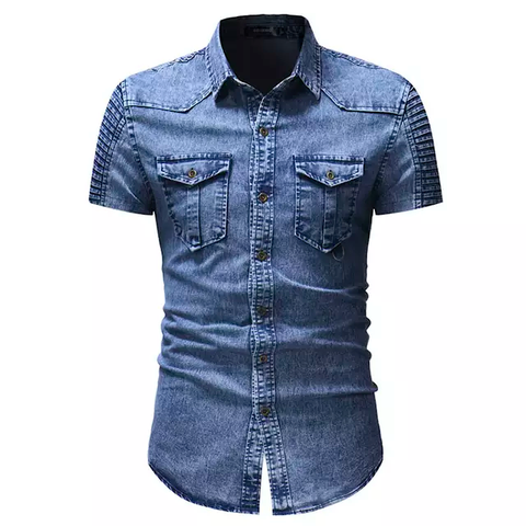 Short Sleeve Jean Shirt - Blue