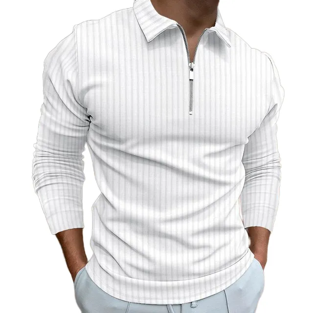 Camisa Manga Larga Tipo Polo Casual/ Blanca