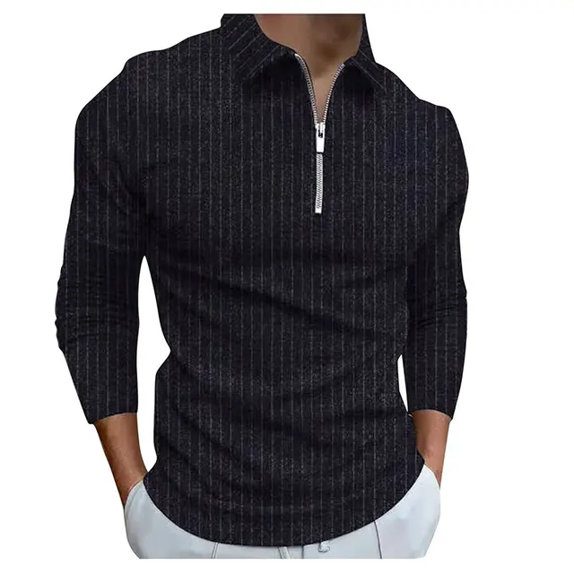 Camisa Manga Larga Tipo Polo Casual/ NEGRO