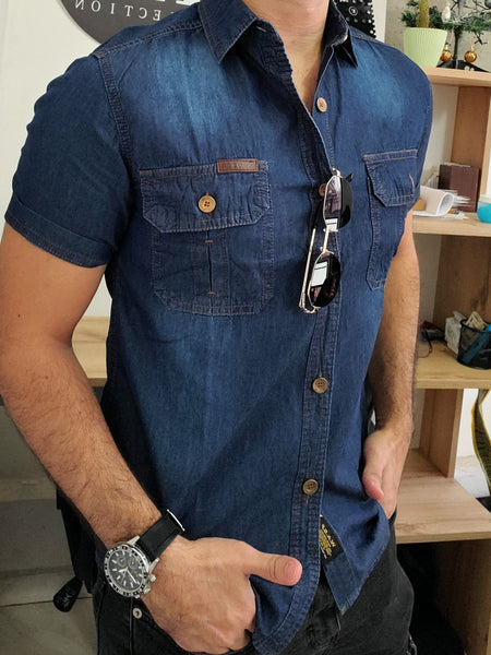 Camisa Manga Corta Tipo Jean - Azul K61