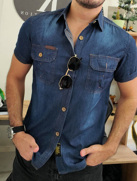 Camisa Manga Corta Tipo Jean - Azul K61