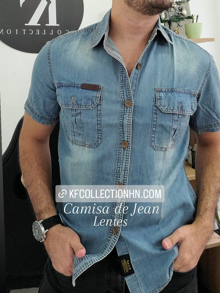 Camisa Manga Corta Tipo Jean - Celeste K61