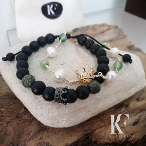 Juego de Pulsera y Aritos de Perlas y Pulsera para Hombre