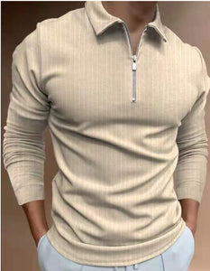 Camisa Manga Larga Tipo Polo Casual/ Beige Oscuro