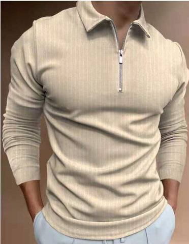 Pre-Sale Long Sleeve Casual Polo Shirt Beige